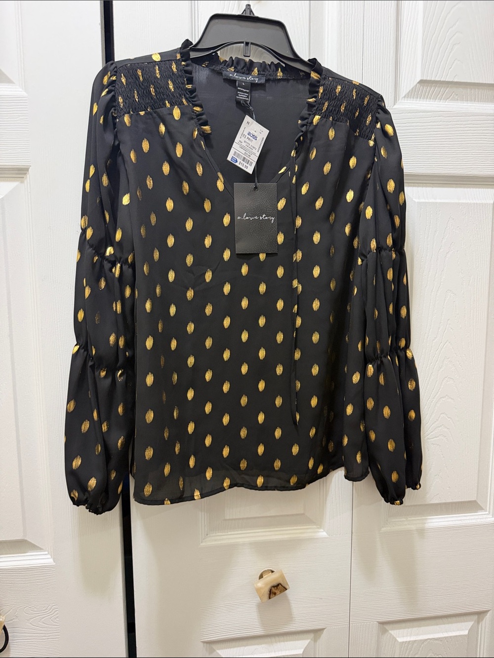 Laundry By Shelli Segal Black Blouse with Gold Dot Accent